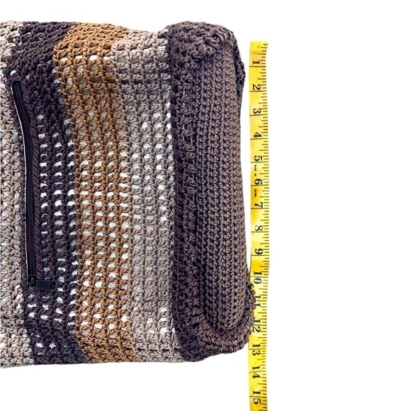 The Sak neutral stripe crochet over gold metallic shoulder bag top zipper - Picture 10 of 13